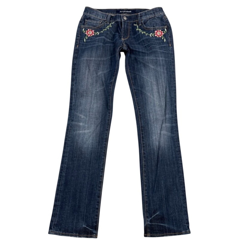 Driftwood Jeans Womens 28X31 Embroidered Floral Denim Straight Leg Whiskers Boho - Picture 2 of 9